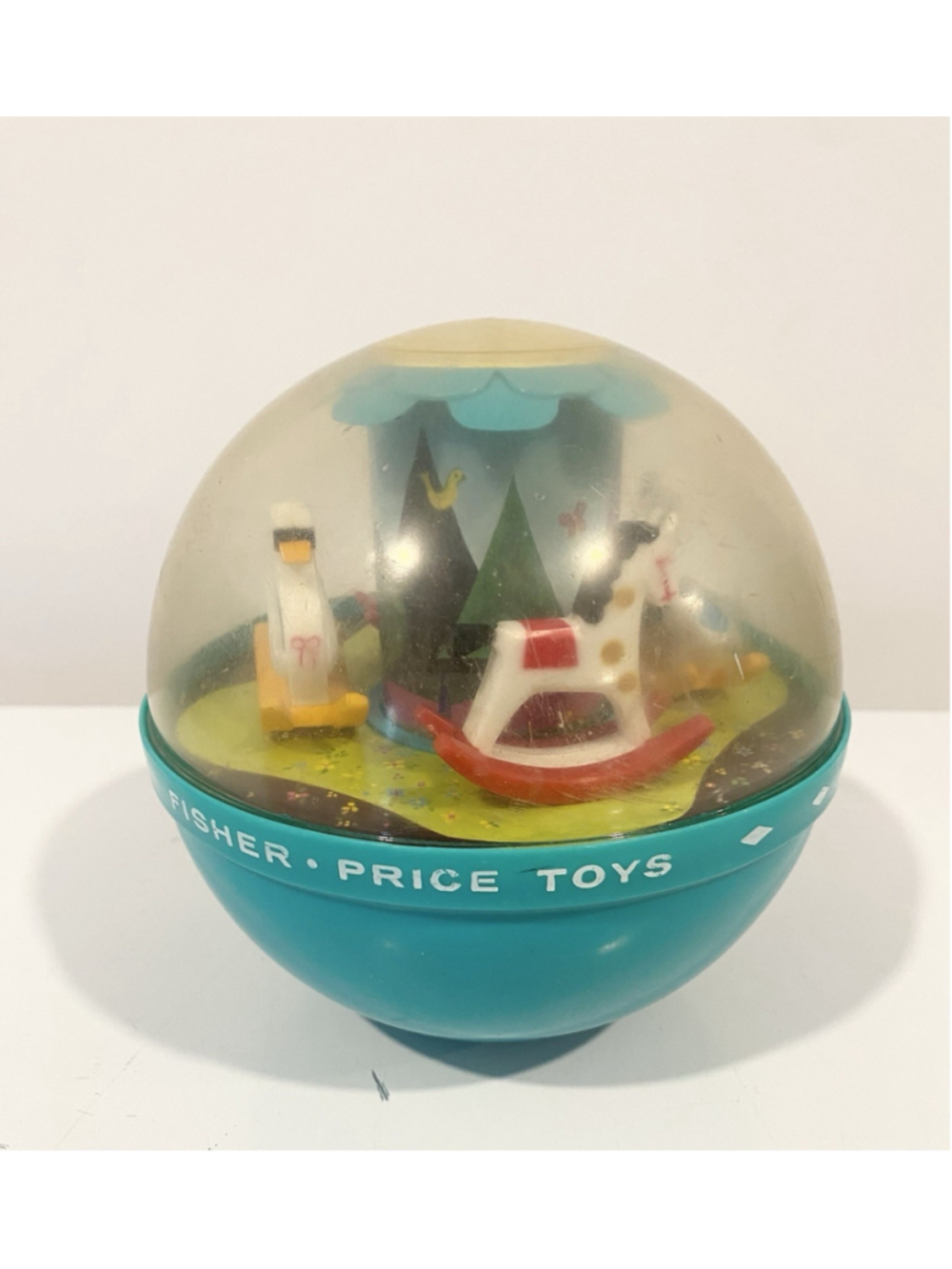Vintage 1966 Fisher Price Roly Poly Chime Ball Swan Rocking Horse WORKS